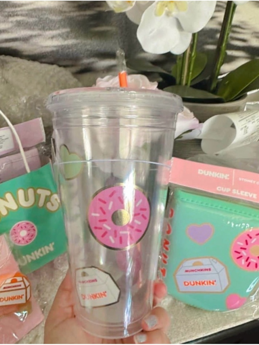 Stoney Clover Lane Clear Tumbler with Pink Donut and Mint Accents